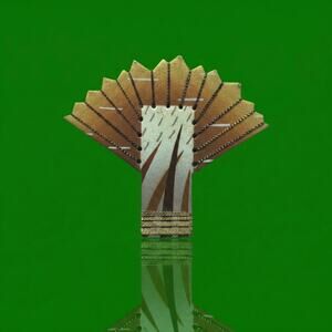 Vintage Hand-Painted Ceramic Fan Brooch | Asian-Inspired Bamboo & Sunrise Motif